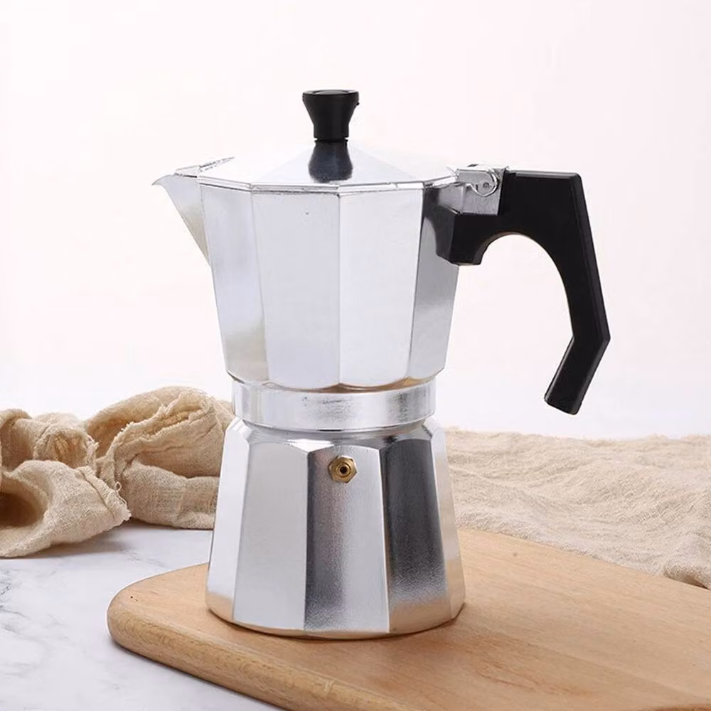 PAWNORA Italian Mocha Pot Aluminum Octagonal Coffee Maker, Silver, 150ml – 2