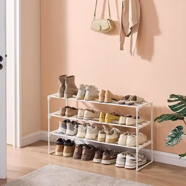 SONGMICS 3-Tier Stackable Metal Shoe Rack in White