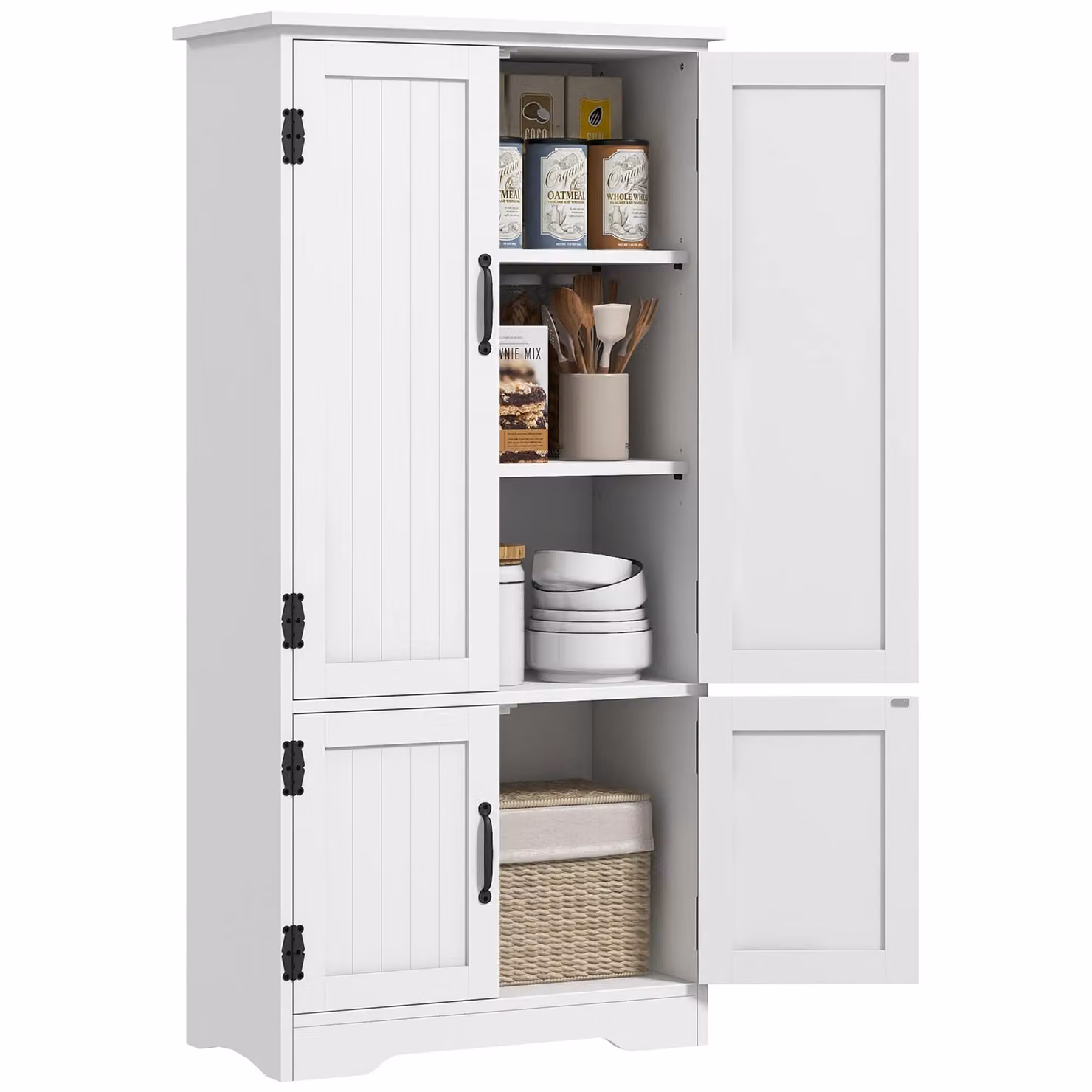 HOMCOM Modern Freestanding Storage Hutch with Hinged Doors and Internal Shelves in White Matt – 2