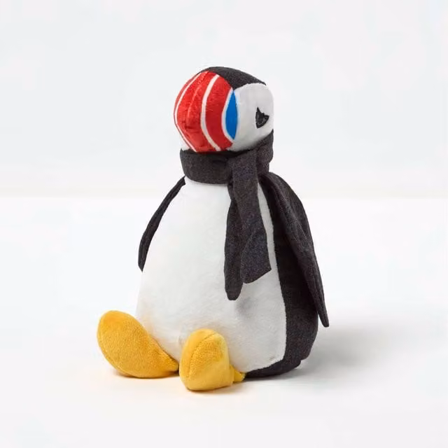 Homescapes Luxury Fabric Puffin Doorstop in Black, White and Yellow