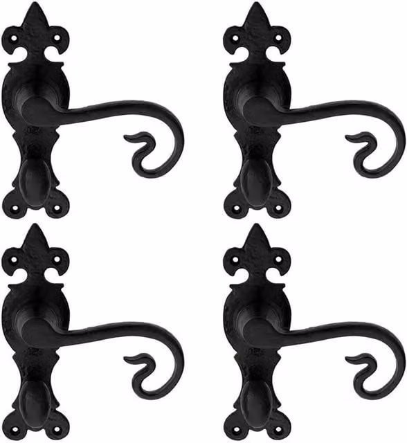 Loops 4 Pairs of Forged Curled Bathroom Handles on Backplate, Black Antique, 167 x 51 mm