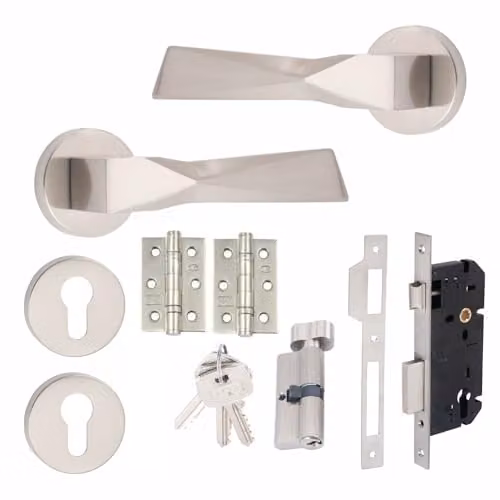 Golden Grace Aura Euro Lock Door Handles and Thumbturn Lock Set in Chrome