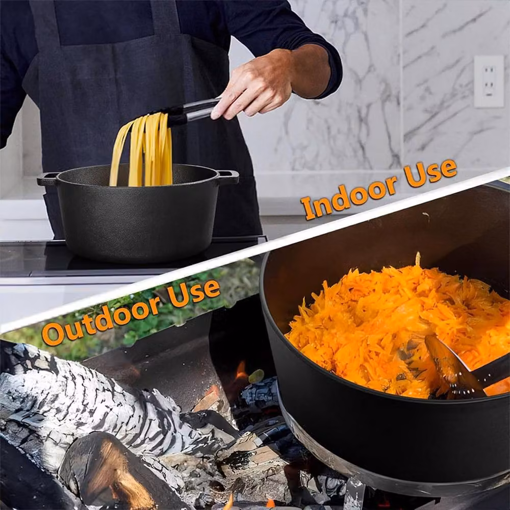 Ventryn 2 in 1 Seasoned Cast Iron Double Dutch Oven Casserole, 4.5 l, Black – 4