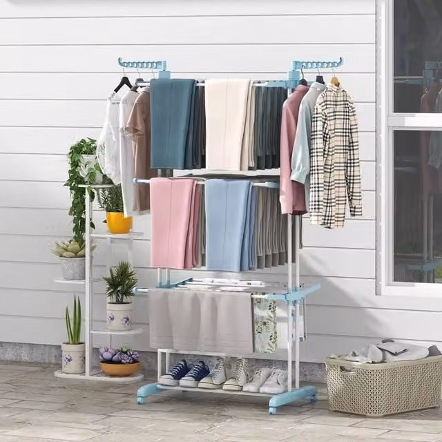 KORVIXA Foldable Clothes Drying Rack with Hanger Holders in White, Width: 100 cm