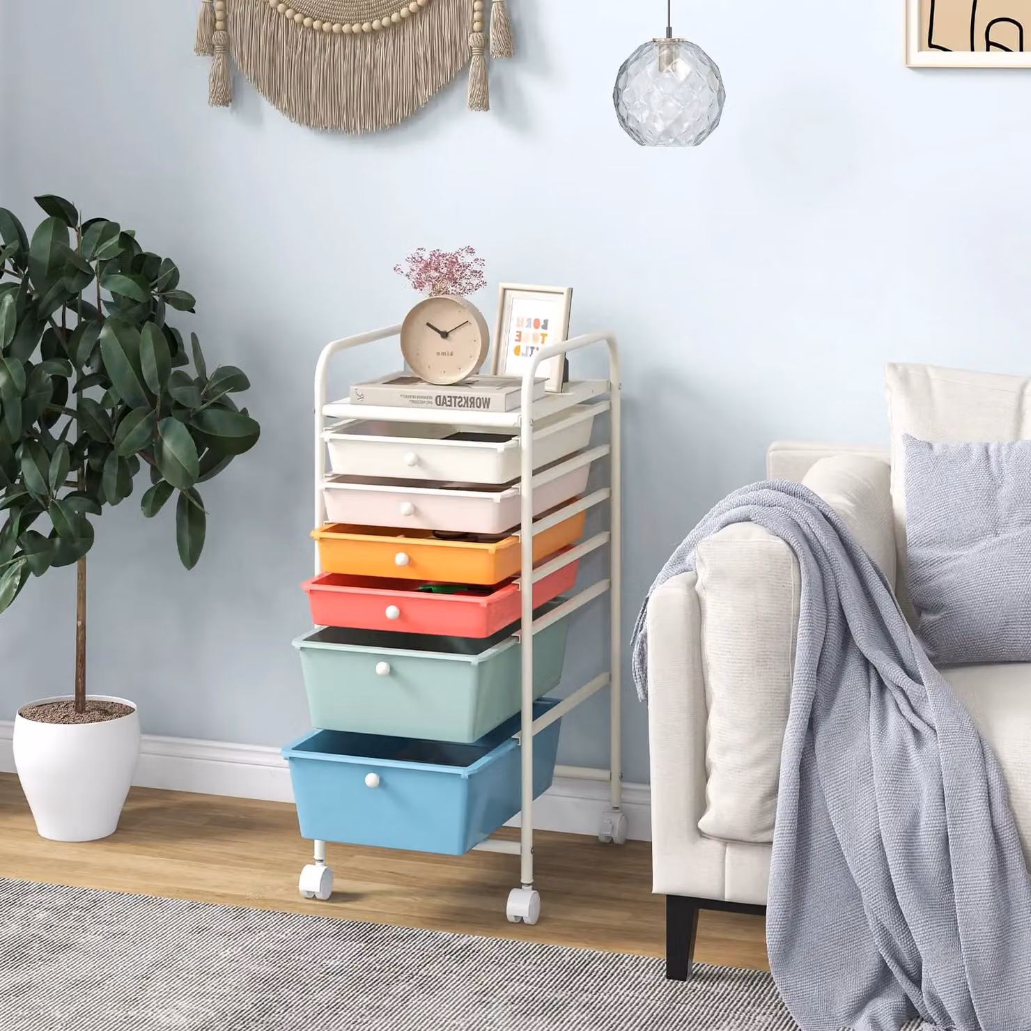 Gymax 6-Drawer Mobile Rolling Utility Storage Organizer Cart in Multicolour – 2