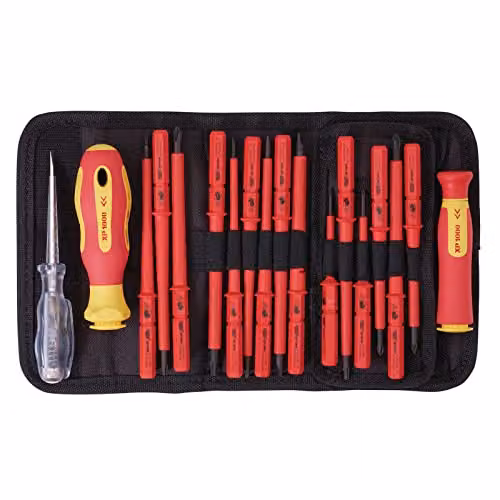 Draper XP1000 18 Piece Precision Screwdriver Set with VDE Dual Insulated Interchangeable Blades in Red and Yellow – 2