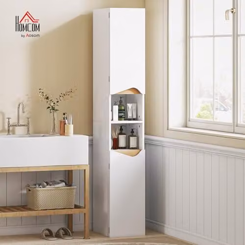 HOMCOM Modern Slim Tall Bathroom Cabinet in White, W/D/H: 30 x 30 x 181 cm – 2