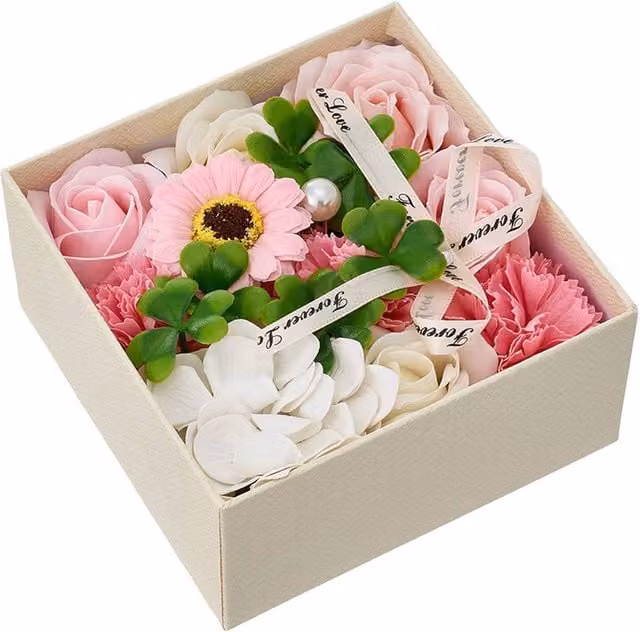 Living and Home Square Soap Flower Gift Box in Light Pink