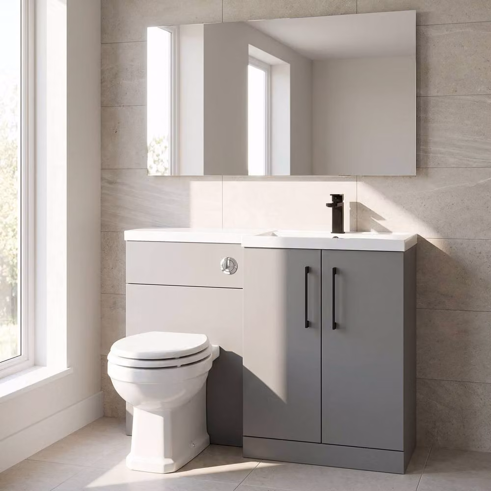 Balterley Modern Satin Grey Right-Hand Vanity and WC Unit Combination, W: 110 cm, H: 84 cm – 6