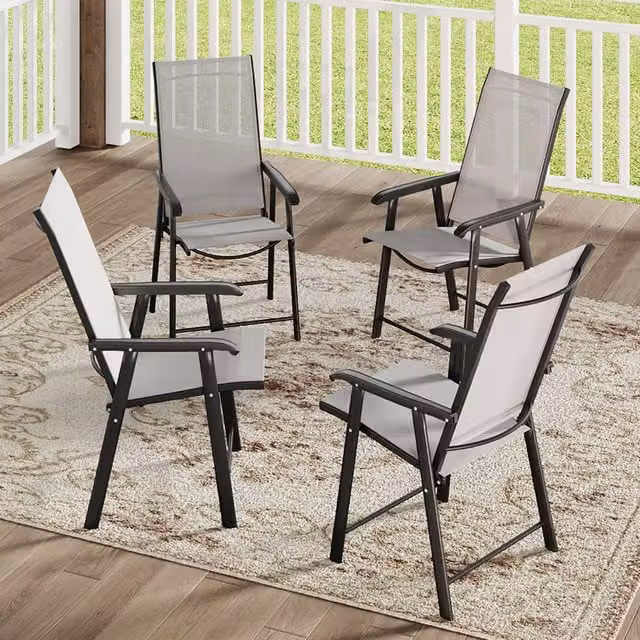 Komore Modern Folding Garden Chairs with Metal Frame and Breathable Fabric in Black