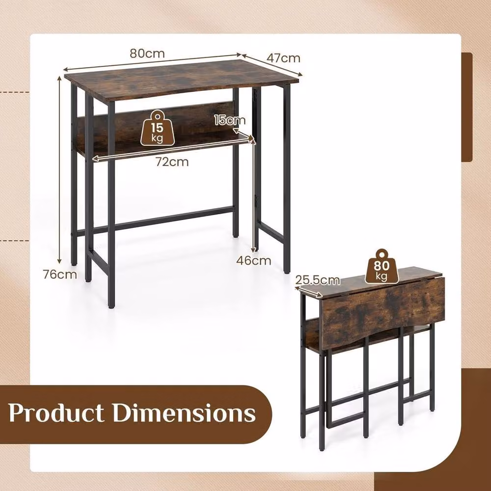 KORVIXA Industrial Fold Away Writing Desk in Brown – 2