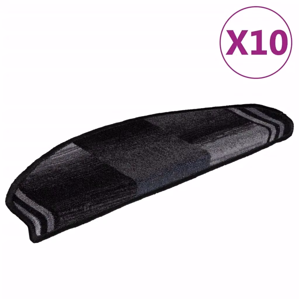 Berkfield Home Self-adhesive Stair Mats, 10 Pack, Black and Grey, W/D/H: 65 x 21 x 4 cm – 2
