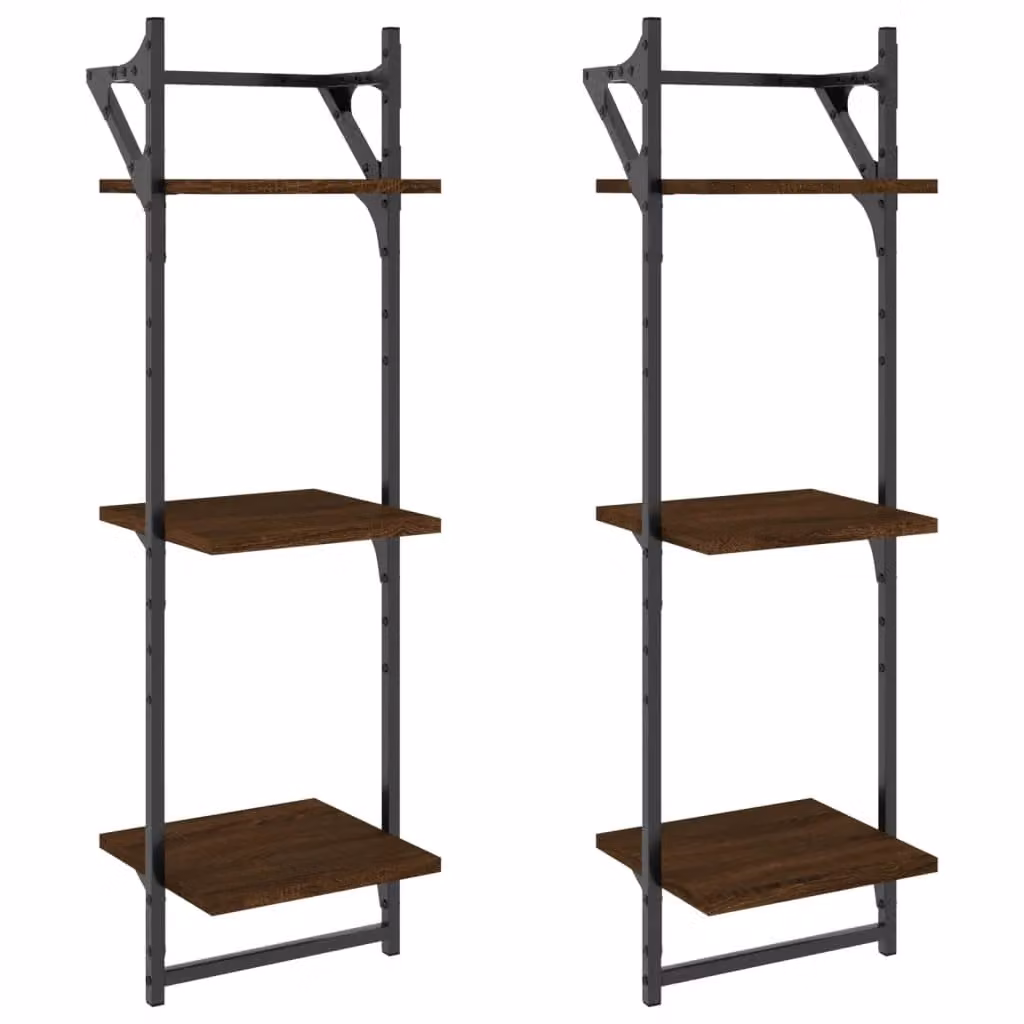 Berkfield Home 3-Tier Wall Shelves with Hanging Rods, 2 Pack, Brown Oak, W/D/H: 30 x 25 x 100 cm – 2