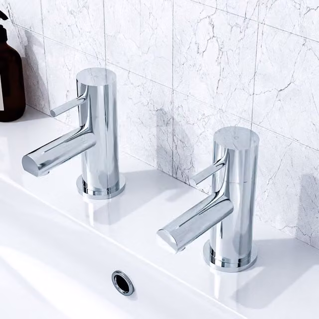 Nes Home Blossom Modern Chrome Two-Handle Hot and Cold Basin Sink Taps in Silver