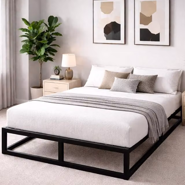 House of Home Black Metal Double Bed Platform Frame W/D/H: 140 x 200 x 137 cm
