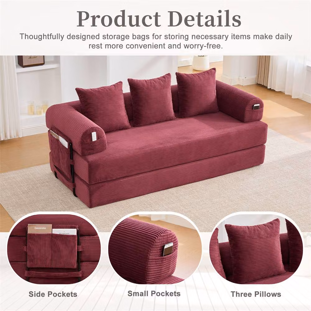 Direct Wicker 2 Pack Foldable Metal Frame Sofa in Red with Upholstered Fabric and Scatter Cushions – 2