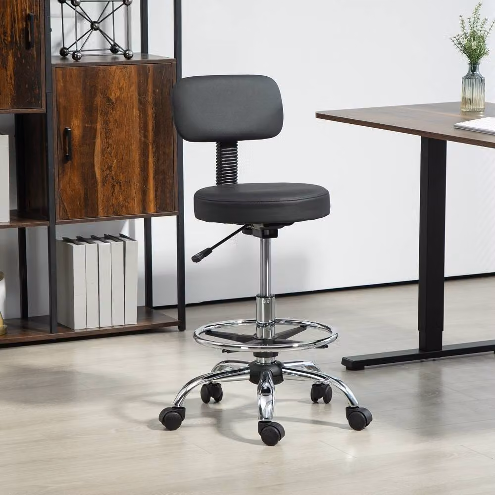 Rolipo Black Synthetic Leather Drafting Office Chair with Adjustable Height, Footring and 360 Degree Swivel – 2