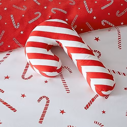 Catherine Lansfield Christmas Candy Cane Fleece Shaped Cushion in Red and White – 1