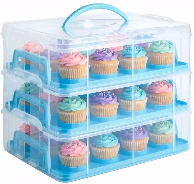 VonShef 3 Tier 36 Cupcake and Muffin Carrier in Blue and Transparent Plastic – 1