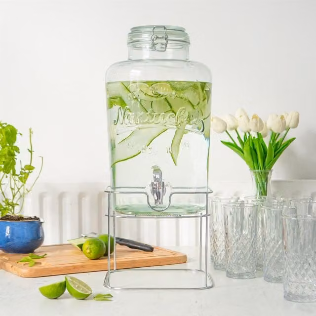 Rink Drink Glass Drinks Dispenser with Tap and Stand, 8.7 l, Transparent and Silver