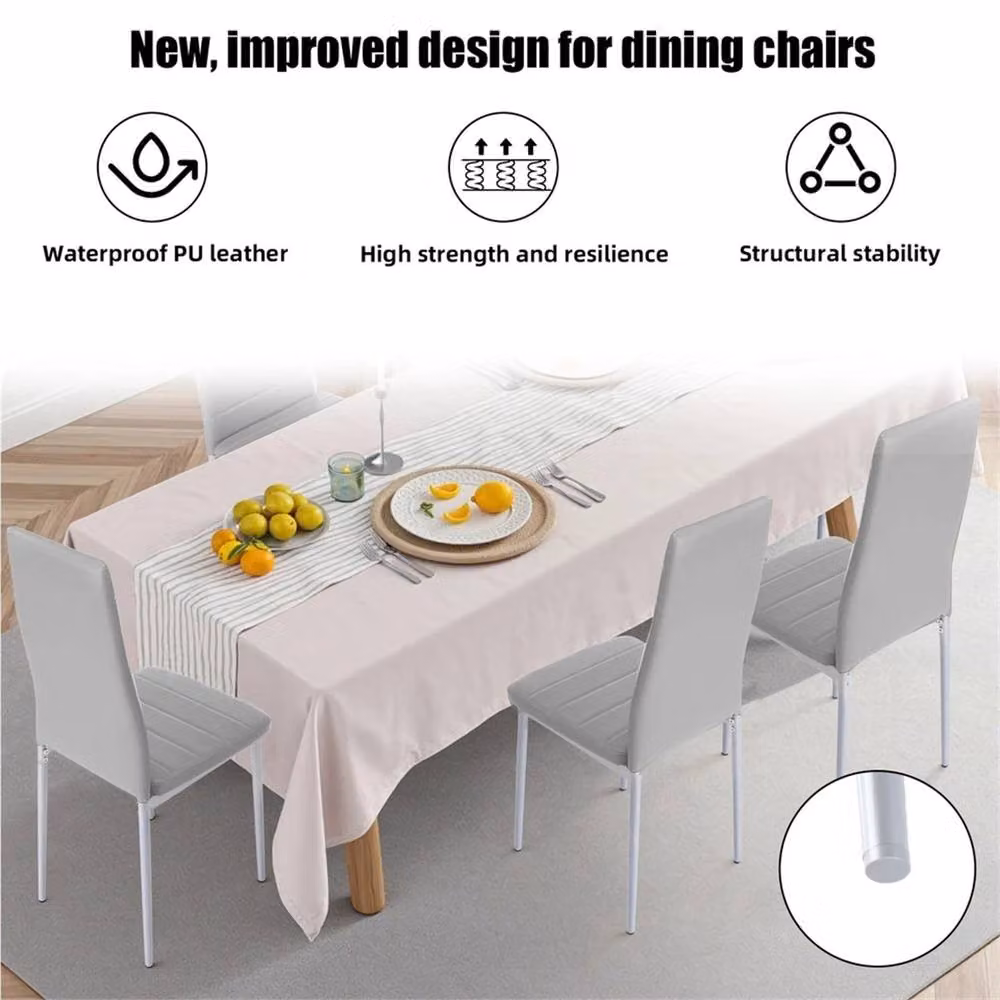 Nordara Set of 4 Grey Faux Leather High Back Dining Chairs with Metal Legs, H 100 cm x W 60 cm – 2