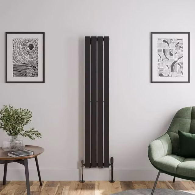 Temprazo Black Steel Vertical Designer Radiator, H 160 cm x W 30.5 cm