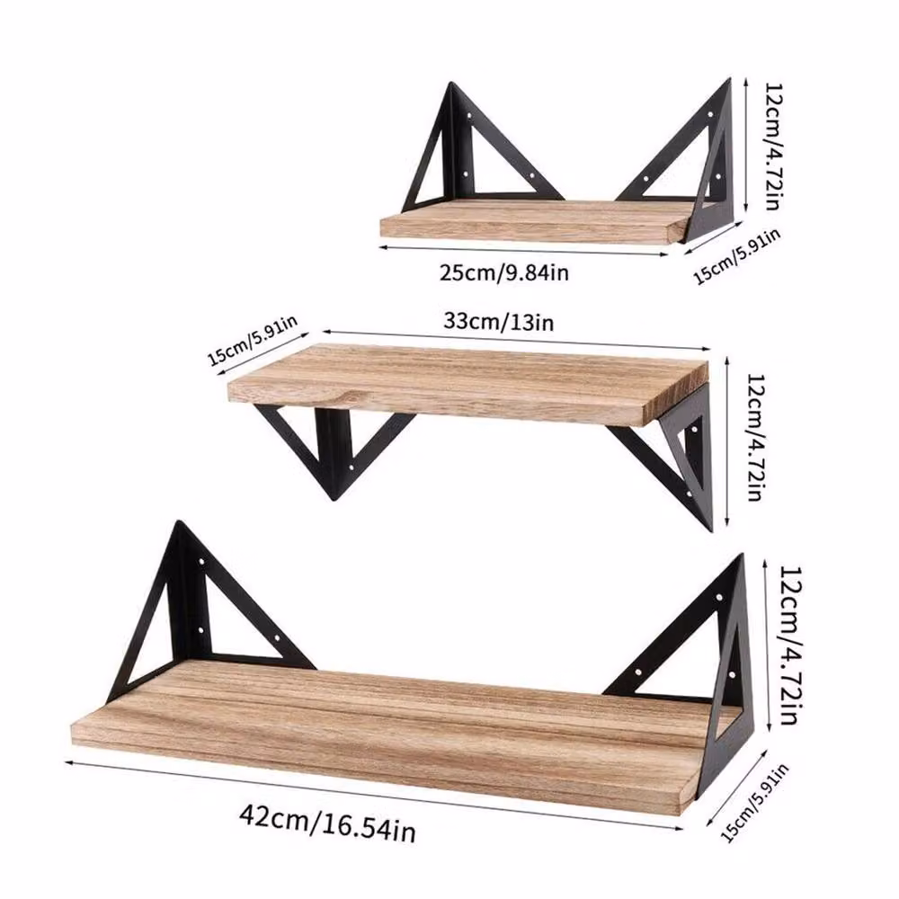 EONLION Set of 3 Brown Floating Wood Wall Mounted Shelves, W: 50 cm x D: 10 cm x H: 3 cm – 2