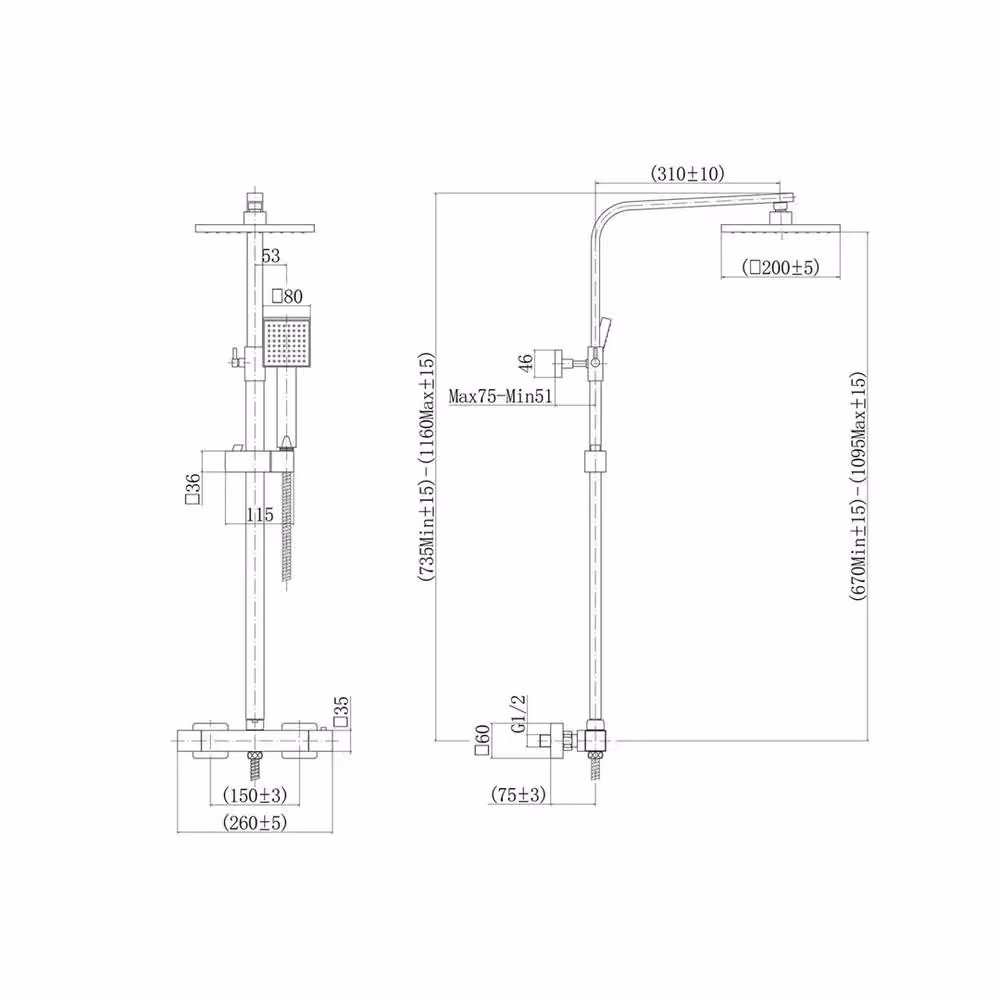 VOGREX Silver Chrome Thermostatic Mixer Shower with Square Rainfall Head and Handset – 2