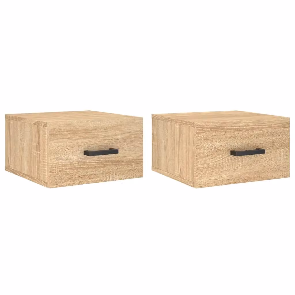 Berkfield Home Set of 2 Wall-mounted Bedside Cabinets in Sonoma Oak Brown, W/D/H: 35 x 35 x 20 cm