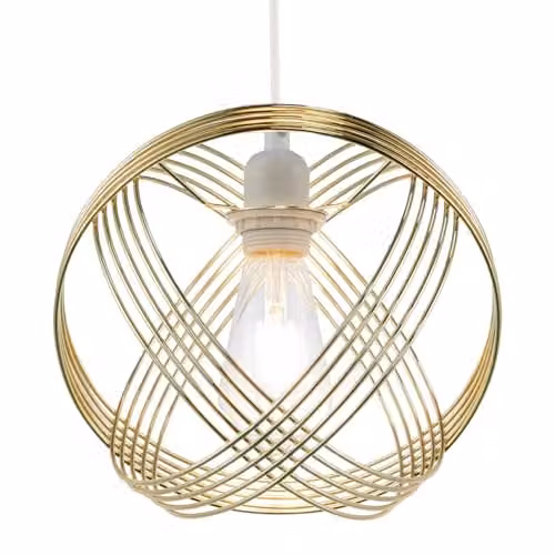 Happy Homewares Polished Gold Spherical Metal Pendant Light Shade with 4-Ring Design, Diameter: 25 cm – 1