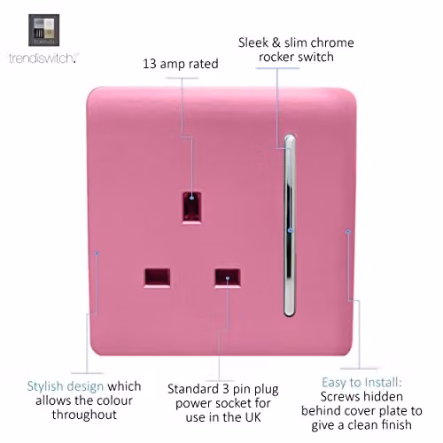 Trendi Switch 1 Gang 13 Amp Single Pole Flush Socket in Pink – 2