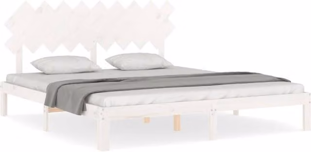 Berkfield Home Super King Size Solid Pine Wood Bed Frame with Headboard in White – 1