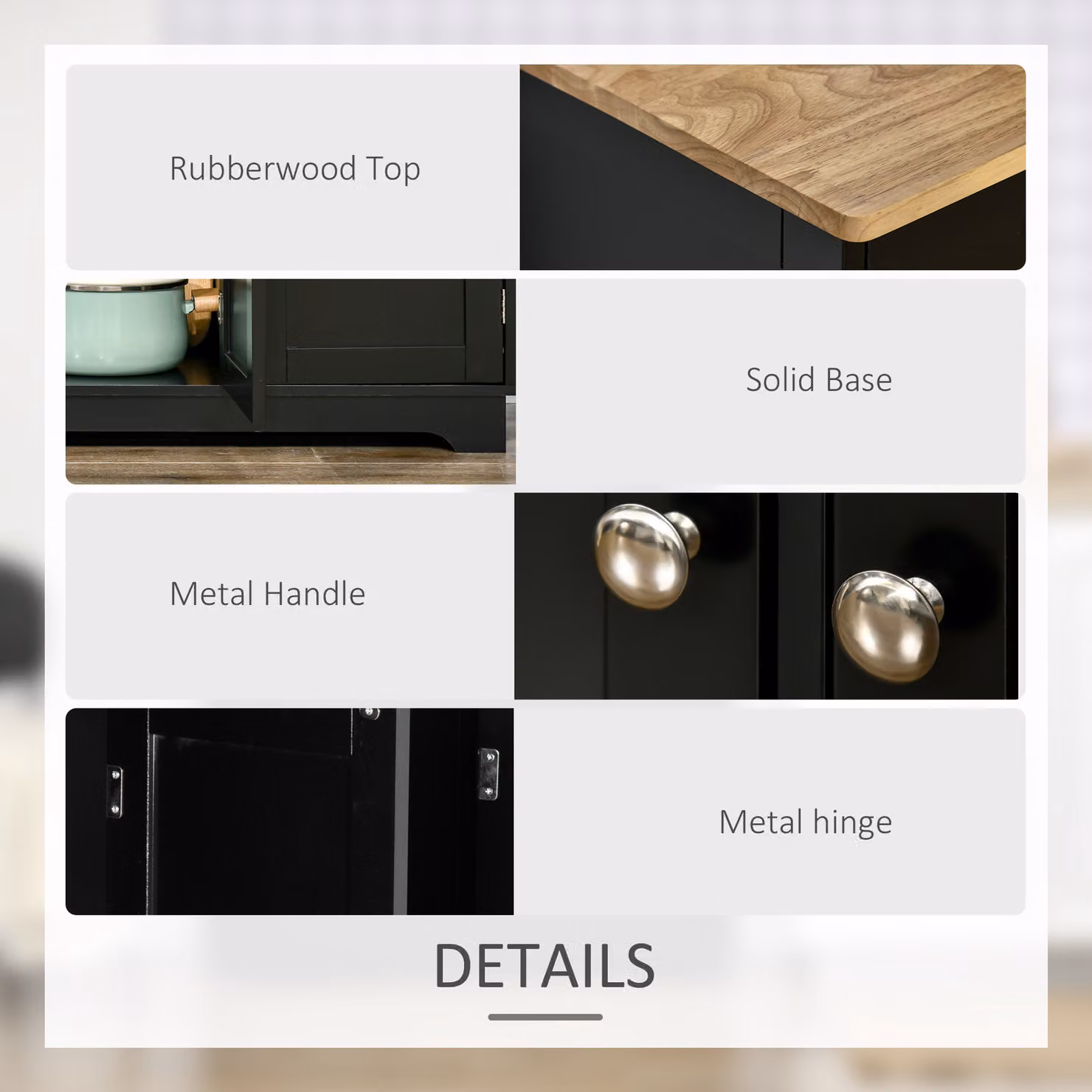 HOMCOM Modern Black Sideboard with Rubberwood Top and Adjustable Shelves – 6