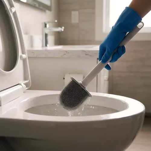 Harbour Housewares Wall-Mounted Silicone Toilet Brush and Holder Set in White – 2