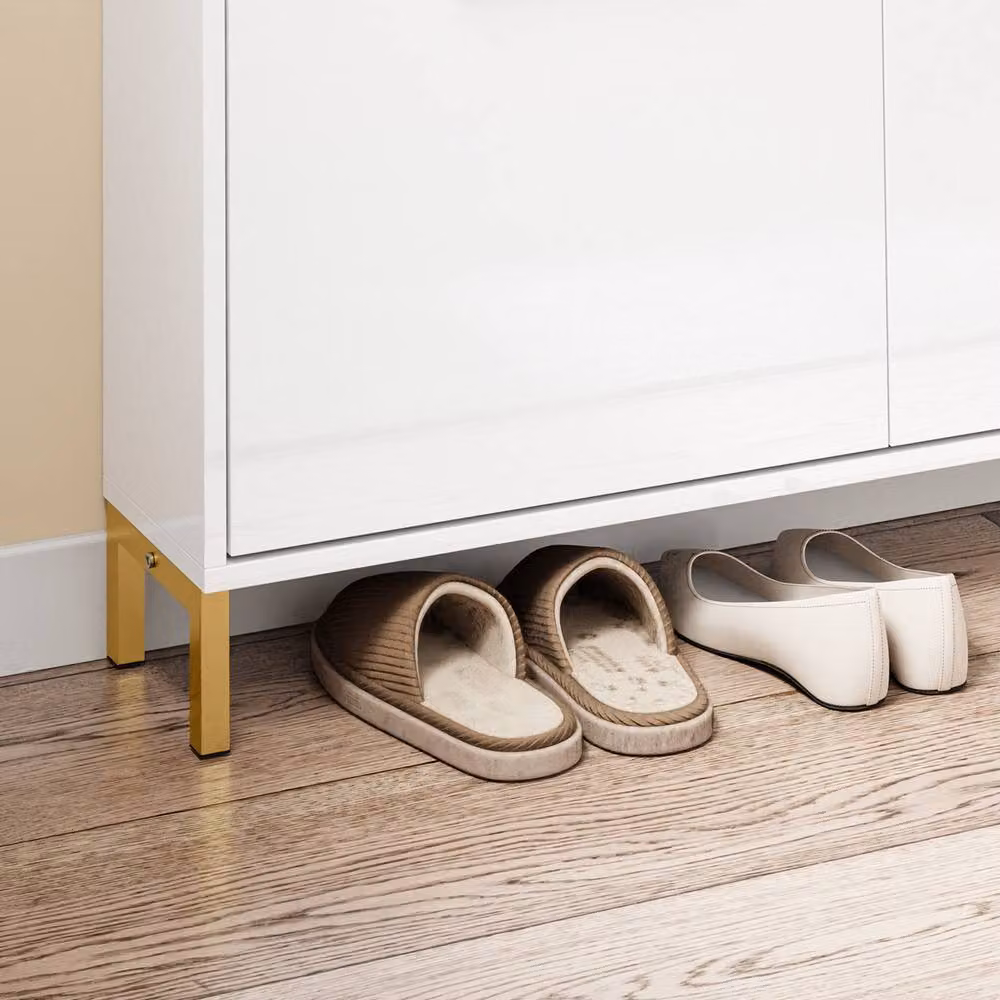 SoBuy Slim Scandinavian Shoe Cabinet in Glossy White with Gold Handles – 3