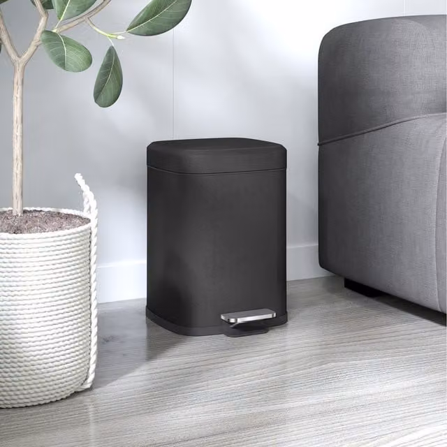 HOMCOM Fingerprint Proof Metal Kitchen Pedal Bin with Removable Inner Bucket, Black, Width: 24.5 cm