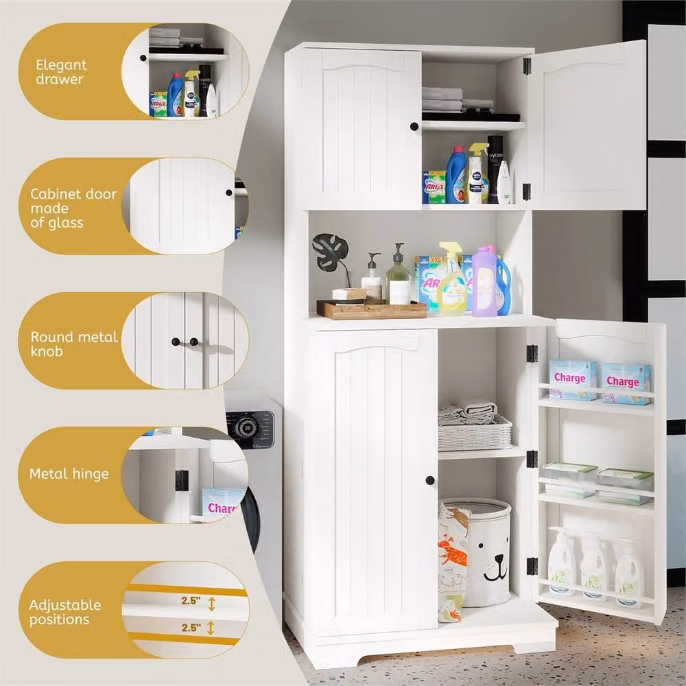 NESTLUNE Tall White Kitchen Pantry Cupboard with 4 Doors and Internal Shelves, Height: 100 cm, Depth: 15 cm – 1