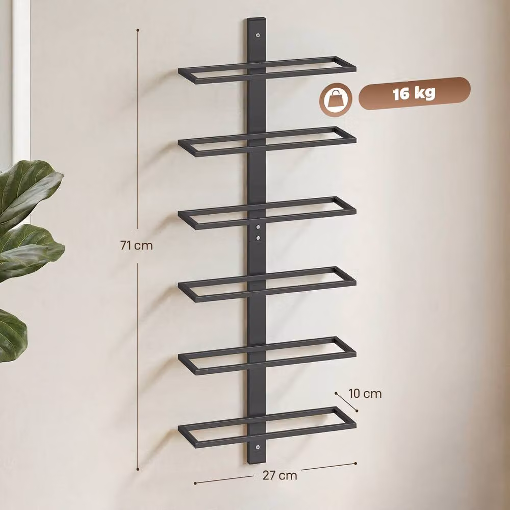 HOMCOM Matt Black Metal Wall Mounted Wine Rack for 6 Bottles – 3