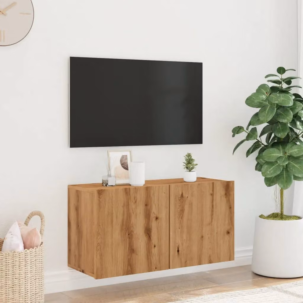 Berkfield Home Wall-mounted Artisan Oak TV Cabinet in Brown, W/D/H: 80 x 30 x 41 cm – 3