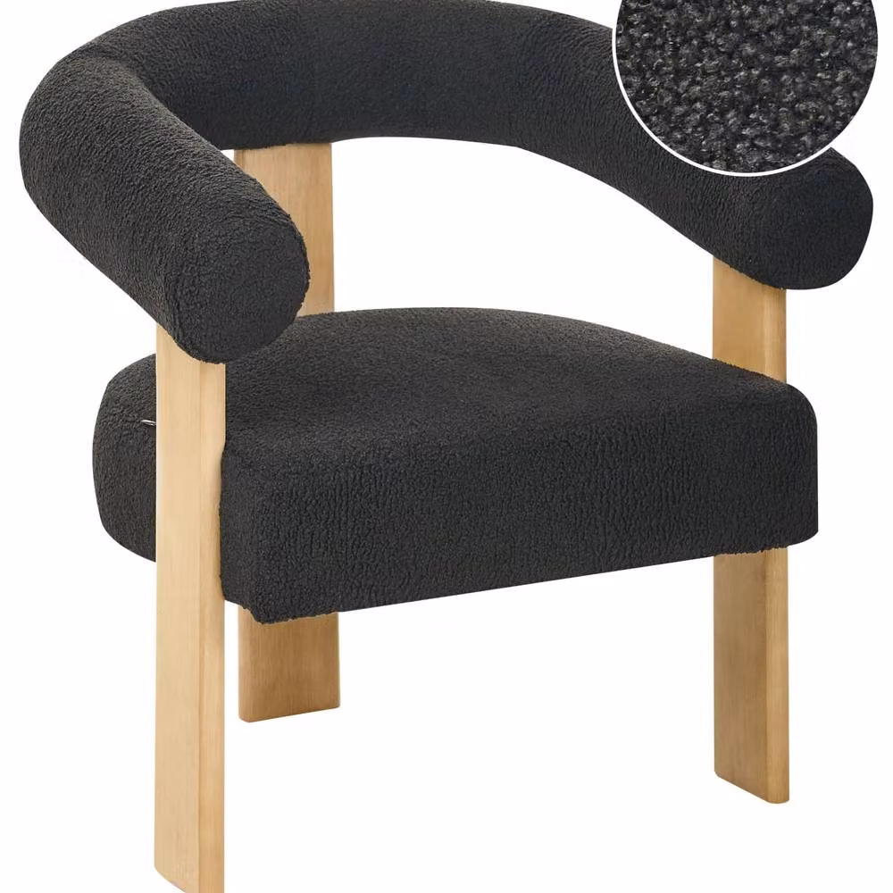 Wyld and Coco Retro Boucle Tub Armchair in Black and Brown with Rubberwood Legs – 2
