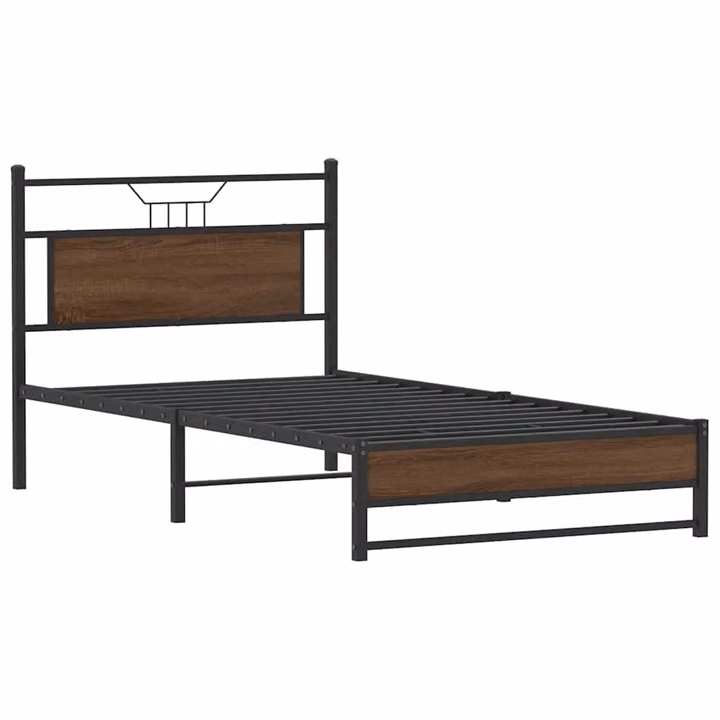 Berkfield Home Brown Oak Bed Frame in Engineered Wood, W/D/H: 100 x 190 cm – 2