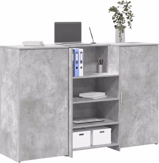Berkfield Home Reception Desk in Concrete Grey, W/D/H: 155 x 50 x 103.5 cm