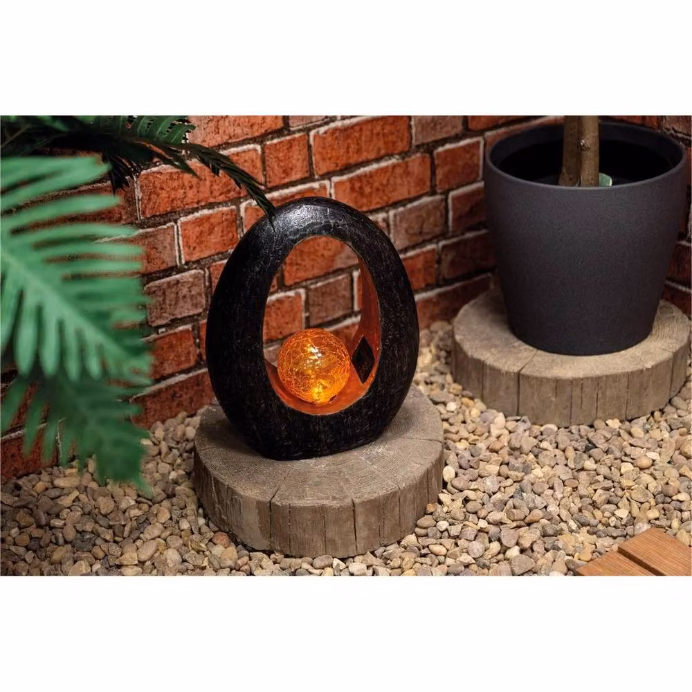 NESTLUNE Solar Powered Full Moon Resin Garden Ornament in Black, H 100 cm x W 15 cm x D 15 cm – 4
