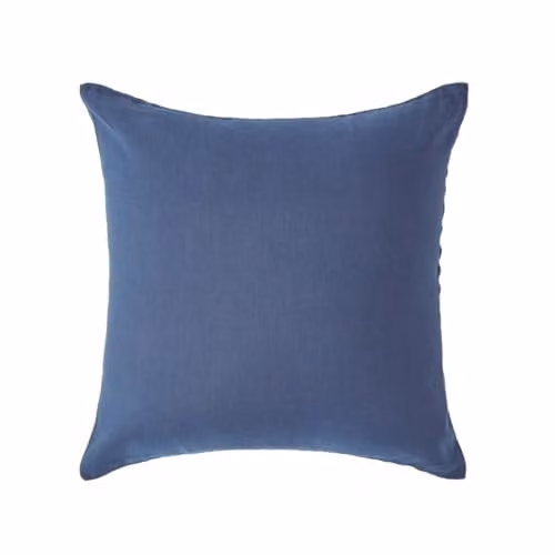 Homescapes European Linen and Combed Cotton Pillowcase, Blue/Green, W/D/H: 60 x 60 x 60 cm