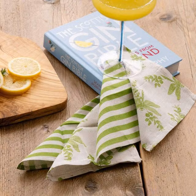 Selbrae House Dragonfly 4 Pack Striped Linen Cocktail Napkins in Beige – 1