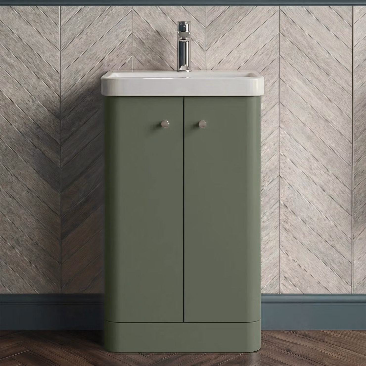 Balterley Modern Freestanding 2 Door Bathroom Floor Vanity Unit with Basin, Satin Green, W: 50.5 cm – 4