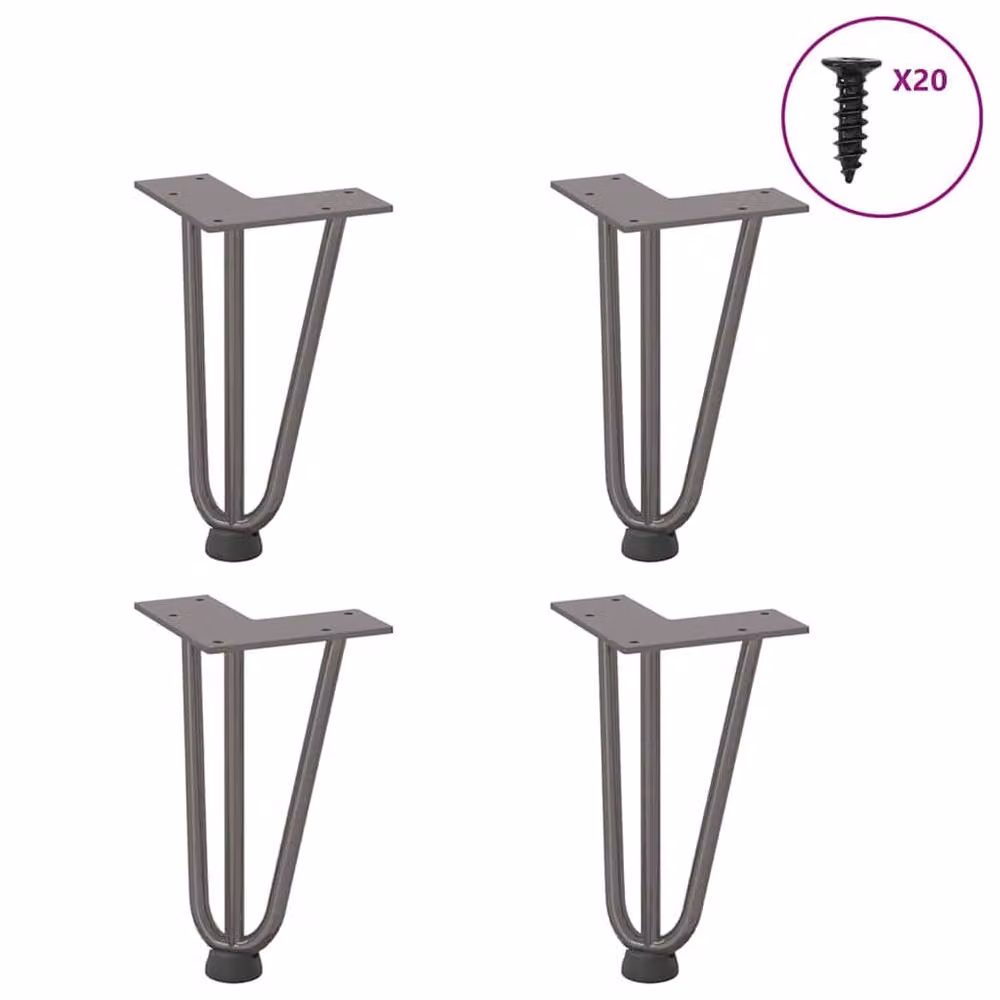 Berkfield Home Hairpin Table Legs, 4 Piece Set, Grey Stainless Steel, Height: 20 cm – 2