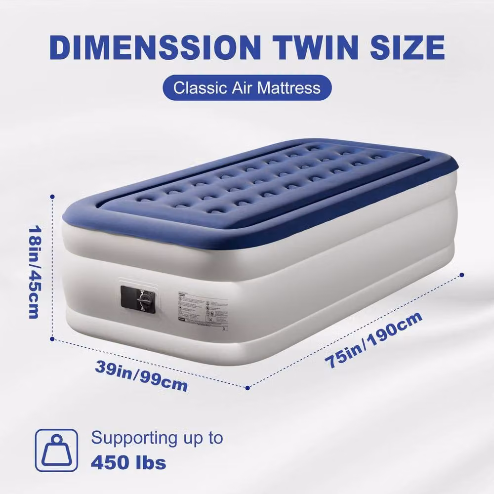 EONLION Blue Inflatable Air Bed Mattress Single W/D/H: 190 x 99 x 45 cm – 2