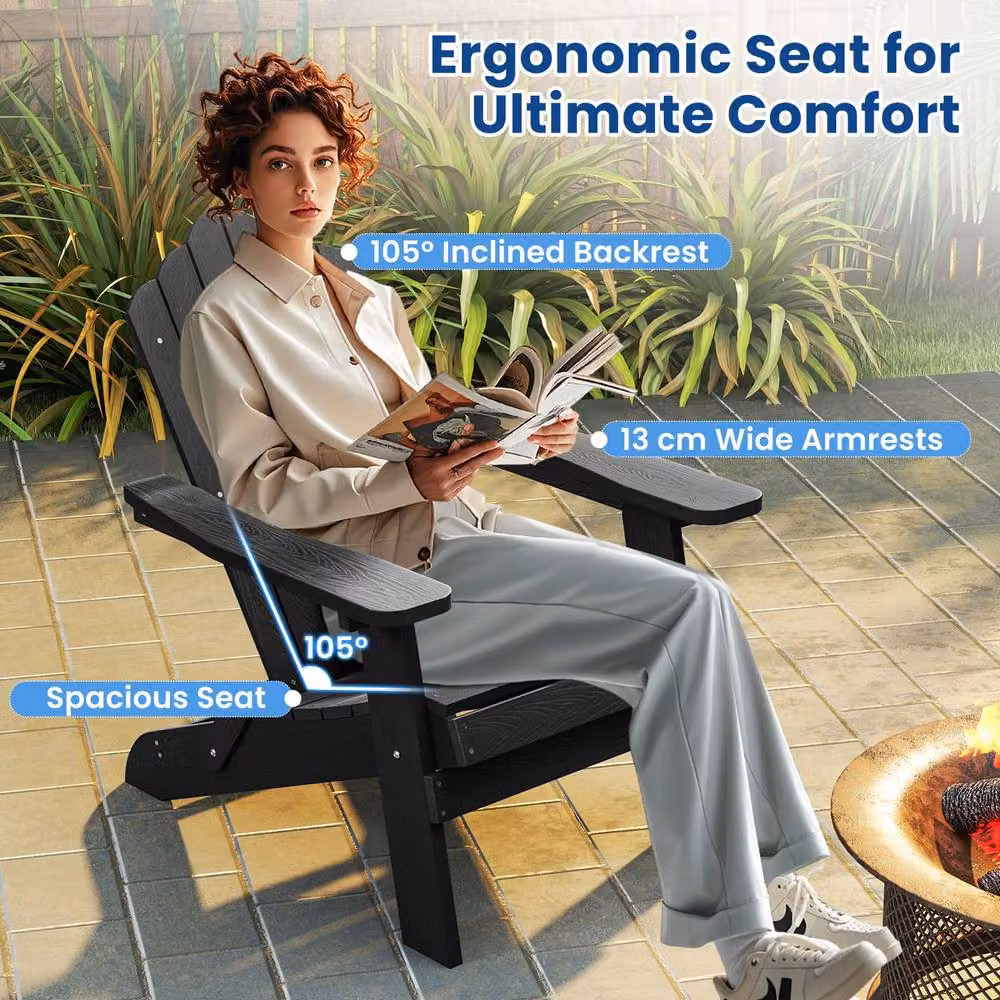 Costway Oversized Folding Adirondack Patio Chair with Armrests in Black – 3