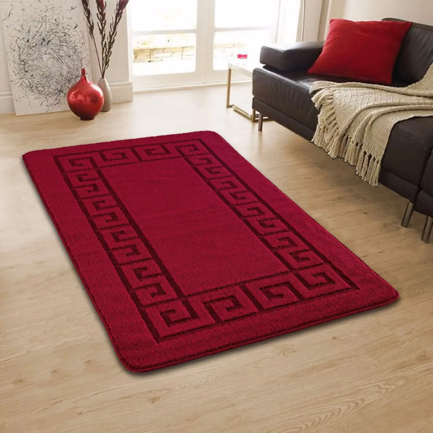 Smart Living Plain Heavy Duty Non Slip Machine Washable Hallway and Kitchen Door Mat, Red, W: 60 cm, L: 220 cm – 2